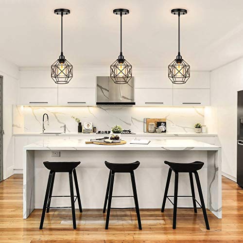 Industrial Vintage Pendant Lights, Farmhouse Black Cage Light Fixture, E26 Base,1-Pack