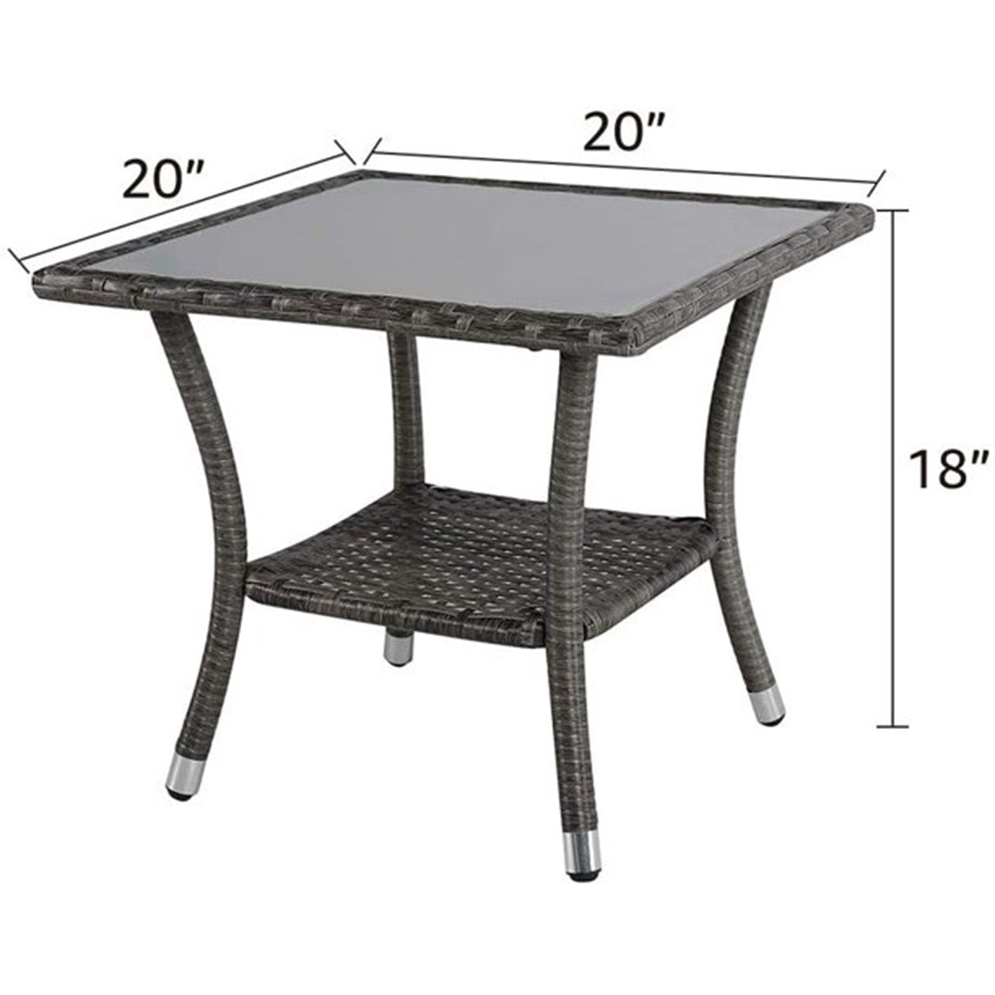 Square Glass Top Outdoor End Table Rattan