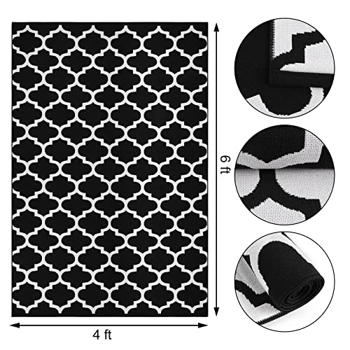 Black & White Outdoor Rug, Machine Washable, Reversible
