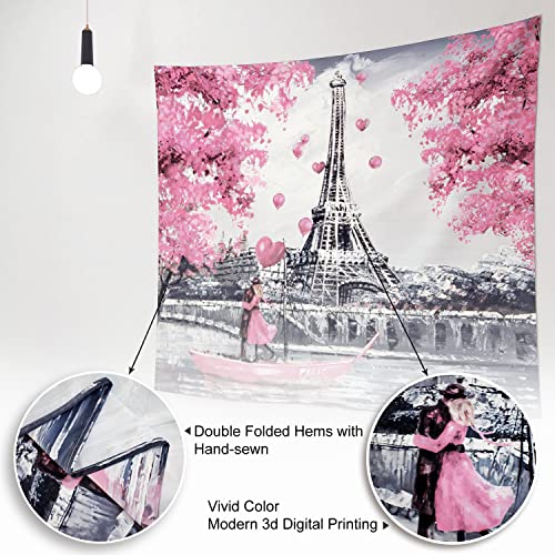 Eiffel Tower France Romantic Pink Tapestry European City Landscape 59x51 Inch