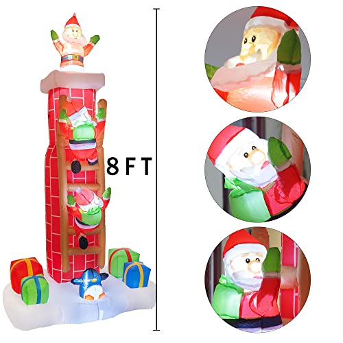 8 FT Inflatable Christmas Santa Claus Climbing Chimney, w/ LED Lights