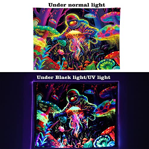 Backlight Trippy Space Astronaut -Skull Sun & Moon Tapestry UV Reactive 60x51 Inch