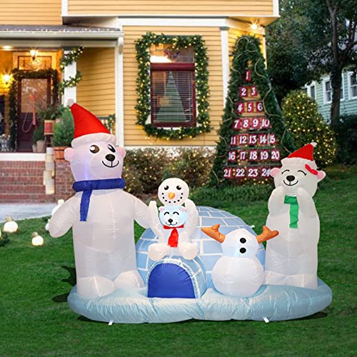 6FT  Christmas Inflatables Polar Bear Family w/ Super Snow House