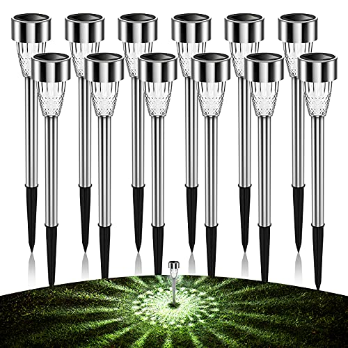 12Pack Garden Solar Lights Decorative, 8H Waterproof, Anti-Deform Stainless Steel