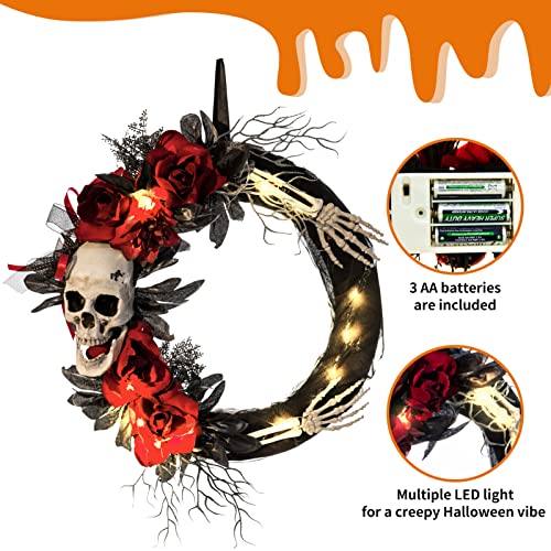 Halloween Decorations Light Up Skeleton Wreath
