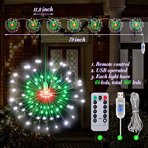 6 Pcs Christmas Starburst Firework String Lights, 360 LEDs Sphere Hanging Lights