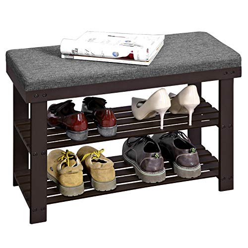 Bamboo Shoe Bench, 2-Tier Shoe Rack w Bench Seat Holds Up to 330 lbs