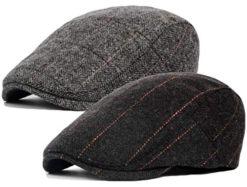 2 Pack Men's Cotton Flat Cap Ivy Gatsby Newsboy Hat (M)