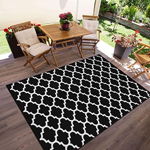 Black & White Outdoor Rug, Machine Washable, Reversible