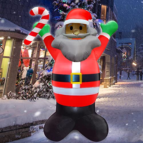 5 Ft Christmas Inflatable Black Santa Claus Hold Candy Can w/ LEDs