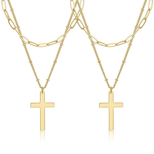 2 Pack Layered Cross Necklace for Men/Women