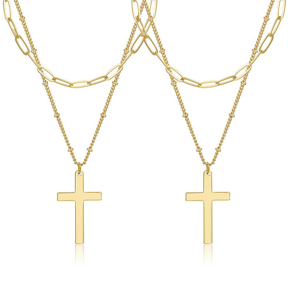 2 Pack Layered Cross Necklace for Men/Women