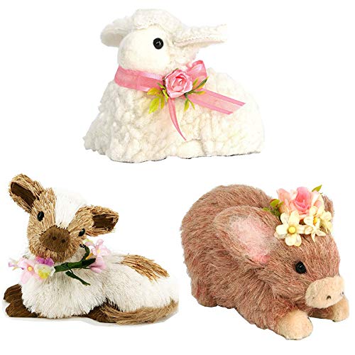 Easter Home Decor Lamb Pig Cow Figurine Set of 3
