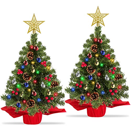 2 Pack 20 Inch Prelit Tabletop Christmas Tree w/ Lights & ornaments