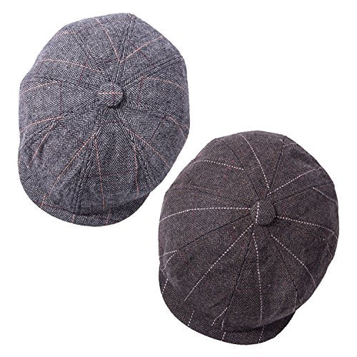 2 Pack Newsboy Hats for Men Classic 8 Panel Wool Blend