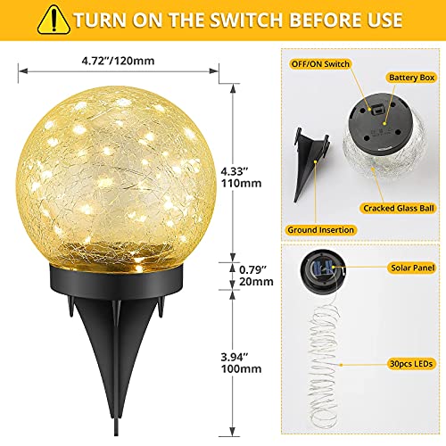 2-Pack Garden Solar Lights Decorative-  Cracked Glass Globe