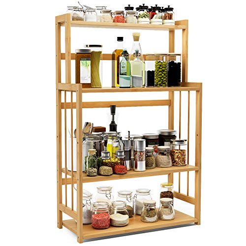 4-Tier Standing Spice Rack w/ Adjustable Shelf, Natural Bamboo Color