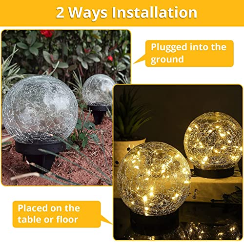 2-Pack Garden Solar Lights Decorative-  Cracked Glass Globe