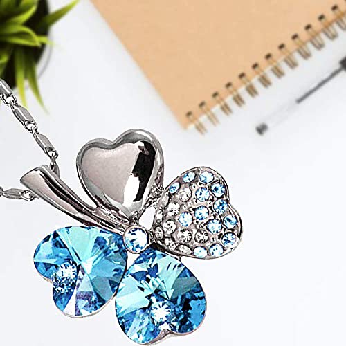 Four Leaf Clovers Heart Crystal Pendant Angel Necklace