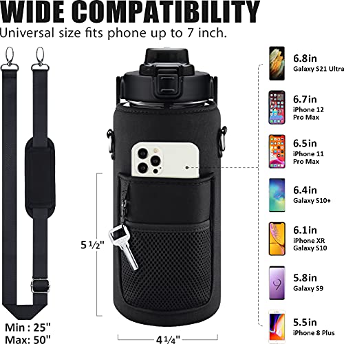 Half Gallon Motivational Water Bottle w/ Sleeve & Strap 64 OZ