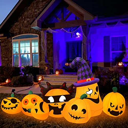 7 Ft Long Halloween  Pumpkin Family Inflatable w/ Built in LED Lights