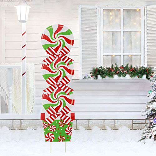 42 Inch Peppermint Christmas Yard Sign Stakes Holiday Home Lawn Candyland Themed Decor