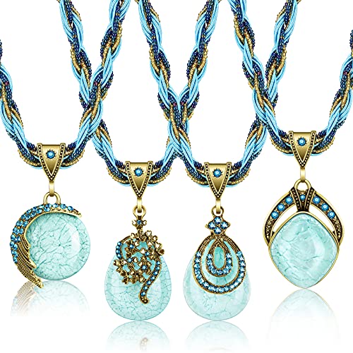 Turquoise Bohemia Necklace 4 Pieces Set for Women