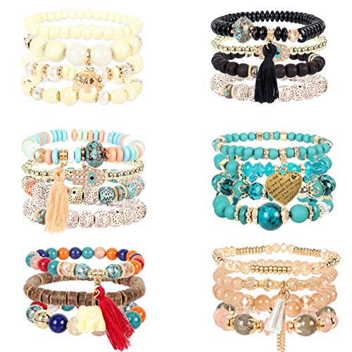 6 Sets Bohemian Stackable Bead Bracelets for Women