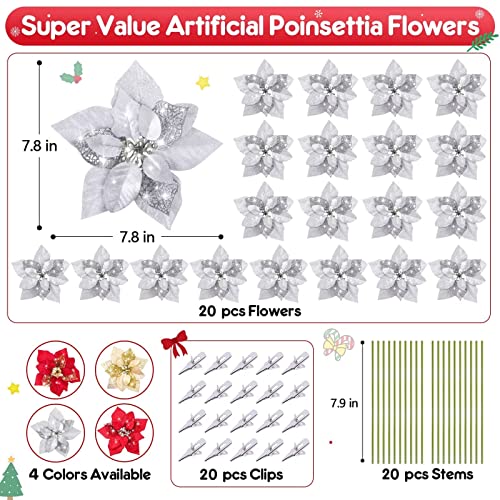 20 Packs Poinsettia Artificial Flowers for Christmas Tree Decoration
