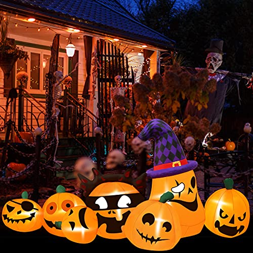 7 Ft Long Halloween  Pumpkin Family Inflatable w/ Built in LED Lights