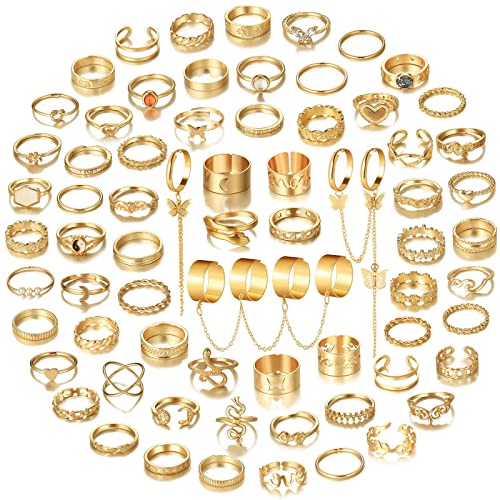70 Pcs Gold  & Silver  Vintage Knuckle Rings Set for Women - Size Mixed