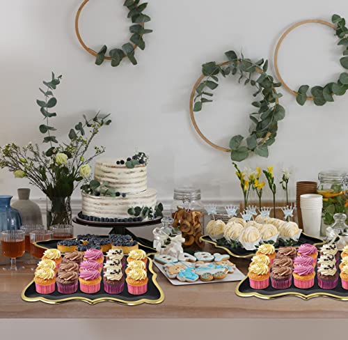 10 Rectangle Trays with Gold Rim Border for Elegant Dessert Table Serving