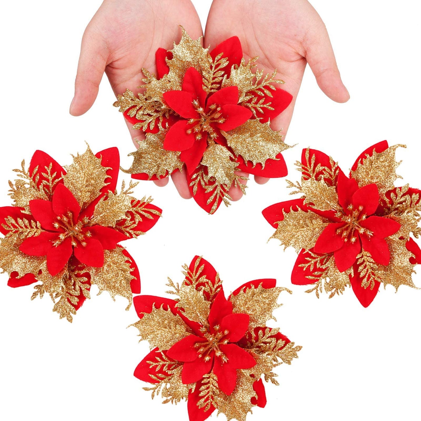 20pcs Christmas Poinsettia Flowers Ornaments