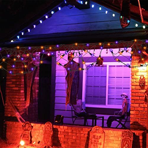 4.2FT Connectable  60 LED Halloween Spider Web String Lights Decoration