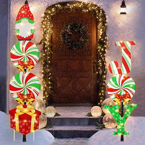 Lighted Christmas Decorations Yard Signs Light Up+ 2 Black Stakes