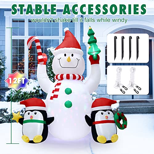 7Ft Christmas Inflatables Snowman & Penguins w/ Hand Ornaments