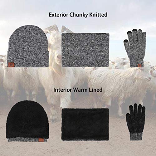 Winter Beanie Hat Scarf Touchscreen Gloves Set for Men & Women