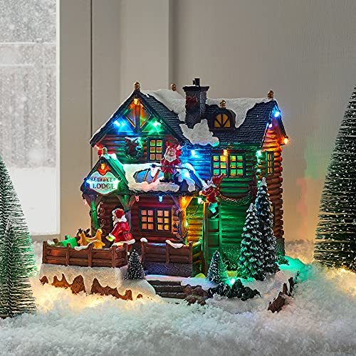 Multicolored LED Light Up Reindeer Lodge Christmas Village Decoration