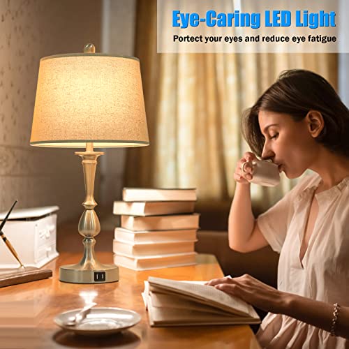 Set of 2  Dimmable Table Lamps w/ 2 USB Ports 2 LED Bulbs Included