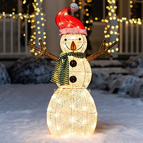 3.5ft 3D Cotton Snowman w/ Christmas Hat 80 LED Warm White