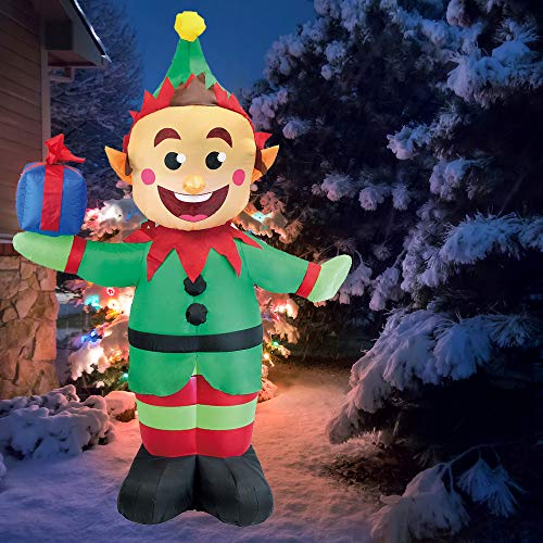 5 Foot Elf with Present Inflatable LED Light Up Christmas Xmas for Blow Up Yard Decoration