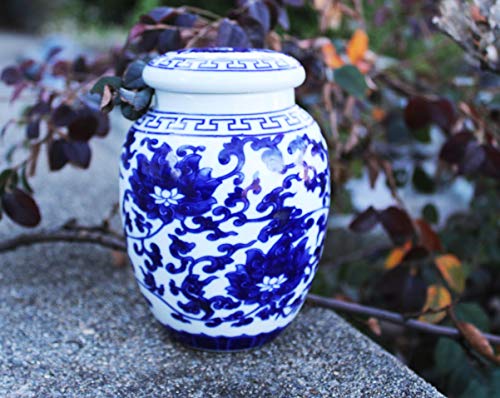 Decorative Blue & White Lotus Pattern Porcelain Storage Container or Home Decoration