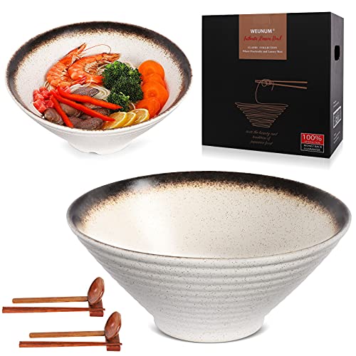 2 Sets Ceramic Japanese Ramen Bowl Set 60 Ounce, / Matching Spoons & Chopsticks