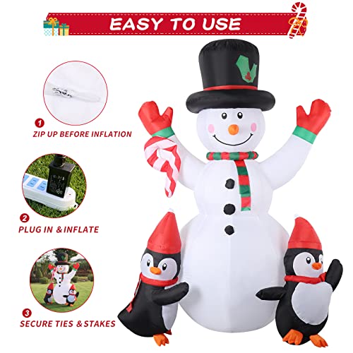 6FT Christmas Inflatables Snowman & Penguins w/ Colorful Rotating Lights