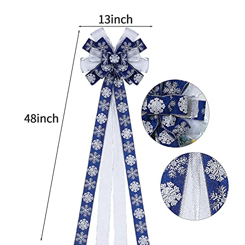 Christmas Tree Topper Bow Ornament with Glitter Satin Mesh Streamer 48x13Inches