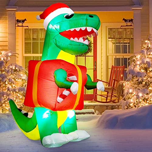 6ft Christmas Inflatables Dinosaur Decorations,  w/ Build-in LEDs