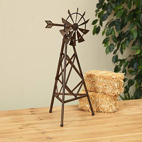 14." High Metal Windmill Decorative Accessory in Antique Rust Finish