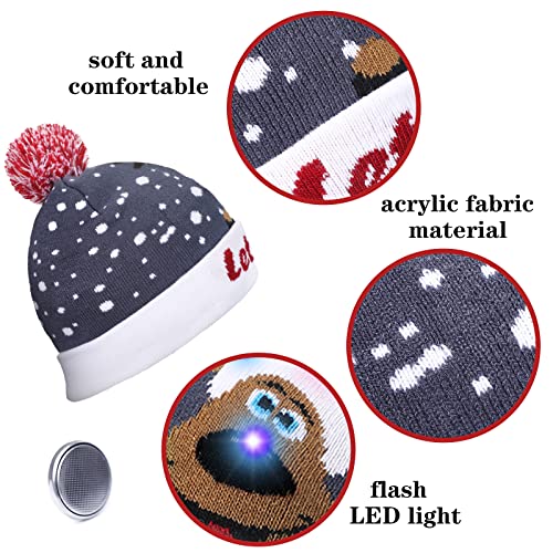 LED Christmas Sweater Beanie Hat for Men/Women