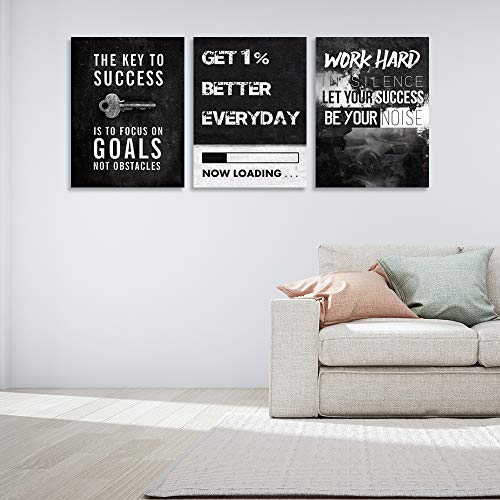 3 Piece Framed Inspirational Success Wall Canvas art Decor