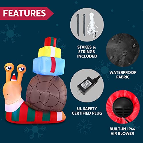 6 FT Christmas Inflatable Cute Snail w/ a Stack of Gifts